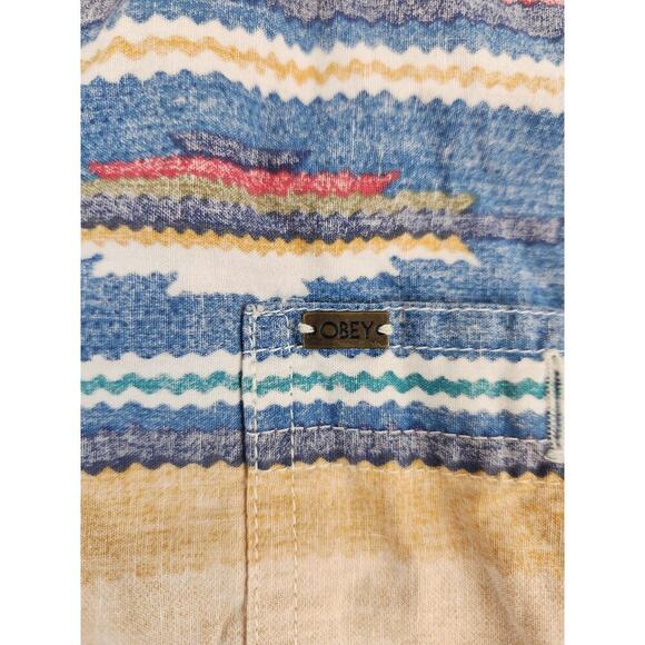 Obey Propaganda mens cotton button up casual shirt sz small western Aztec - Picture 6 of 9